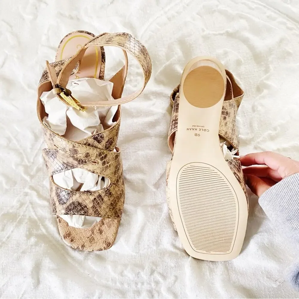 Cole Haan Reina City Snake Print Ankle Strap Dress Sandals Size 9